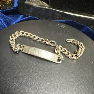 Vintage Nickel Silver Jeanie Name ID Bracelet Curb Chain 8” Personalized